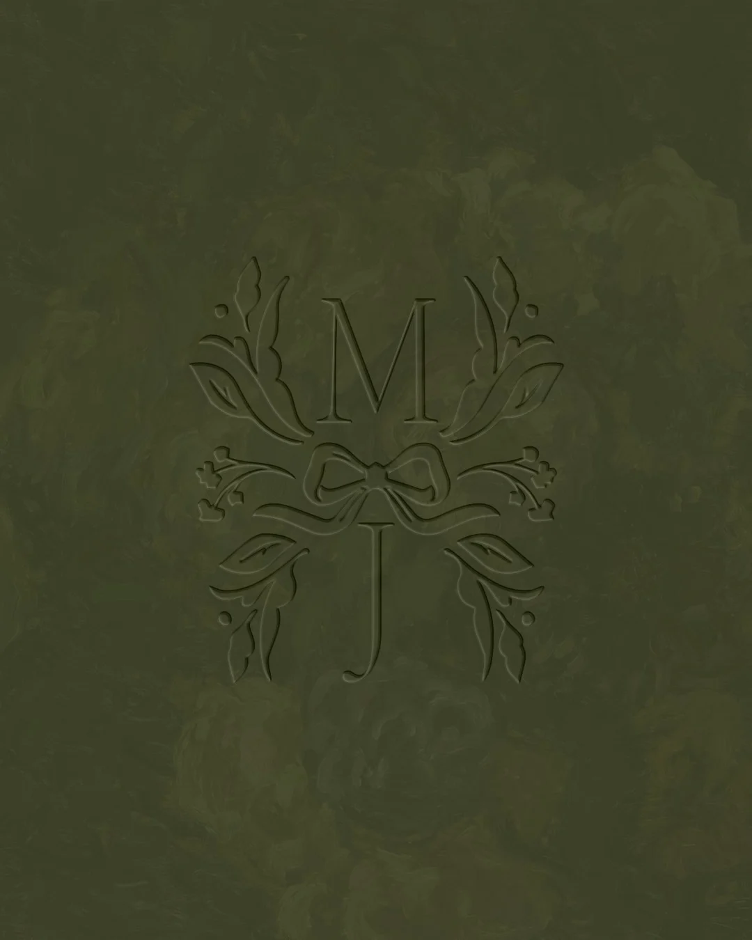 Embossed custom wedding monogram on olive green